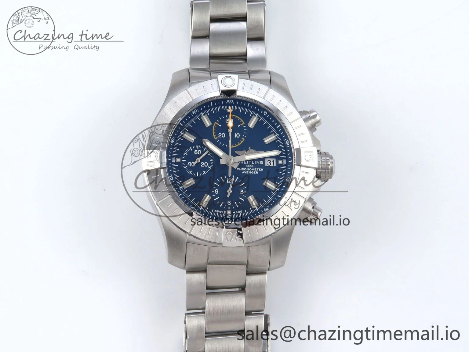 Avenger Chrono 45mm SS TF 1:1 Best Edition Blue Dial on SS Bracelet A GoodFit 5436