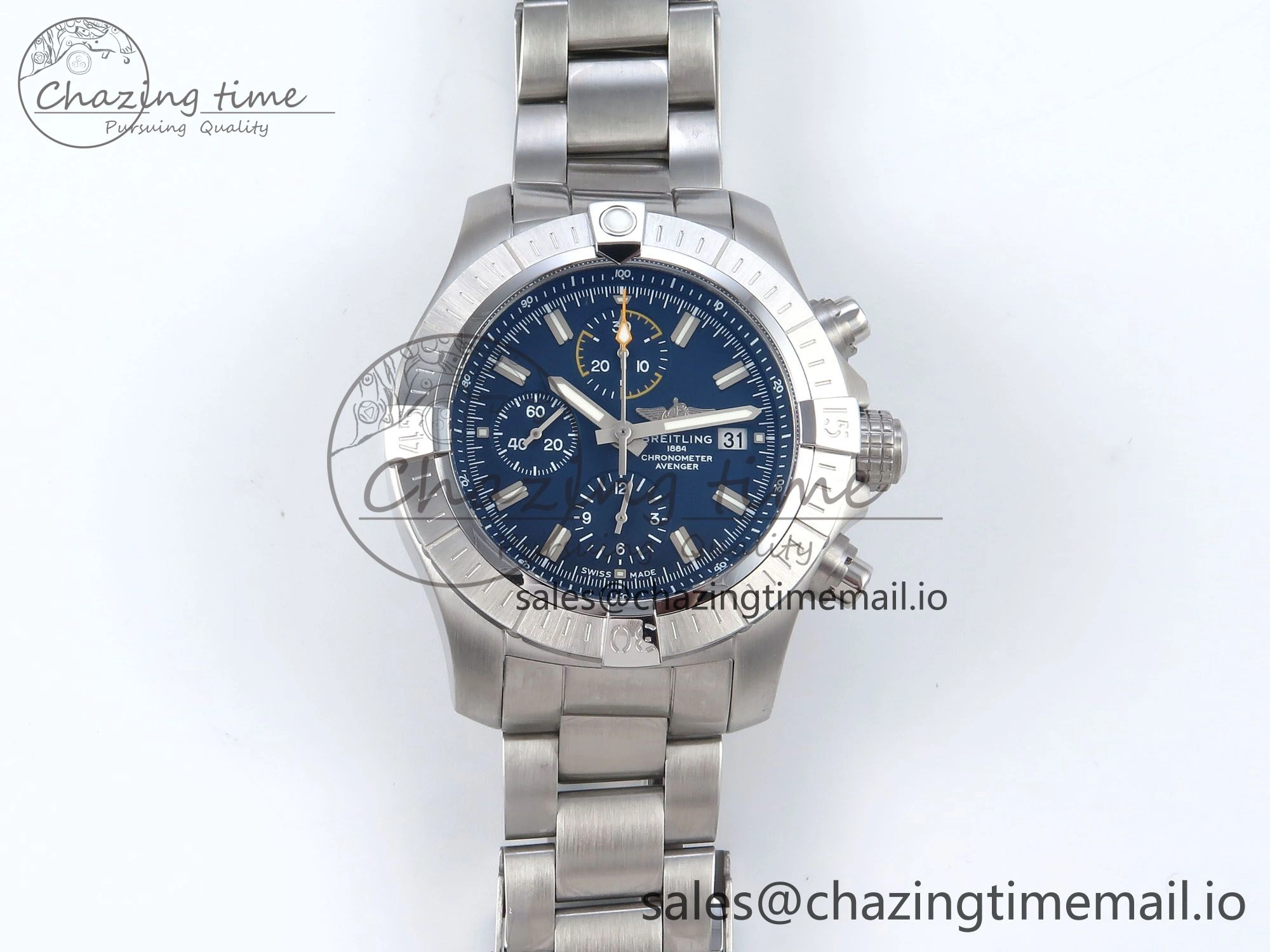Avenger Chrono 45mm SS TF 1:1 Best Edition Blue Dial on SS Bracelet A GoodFit 5436