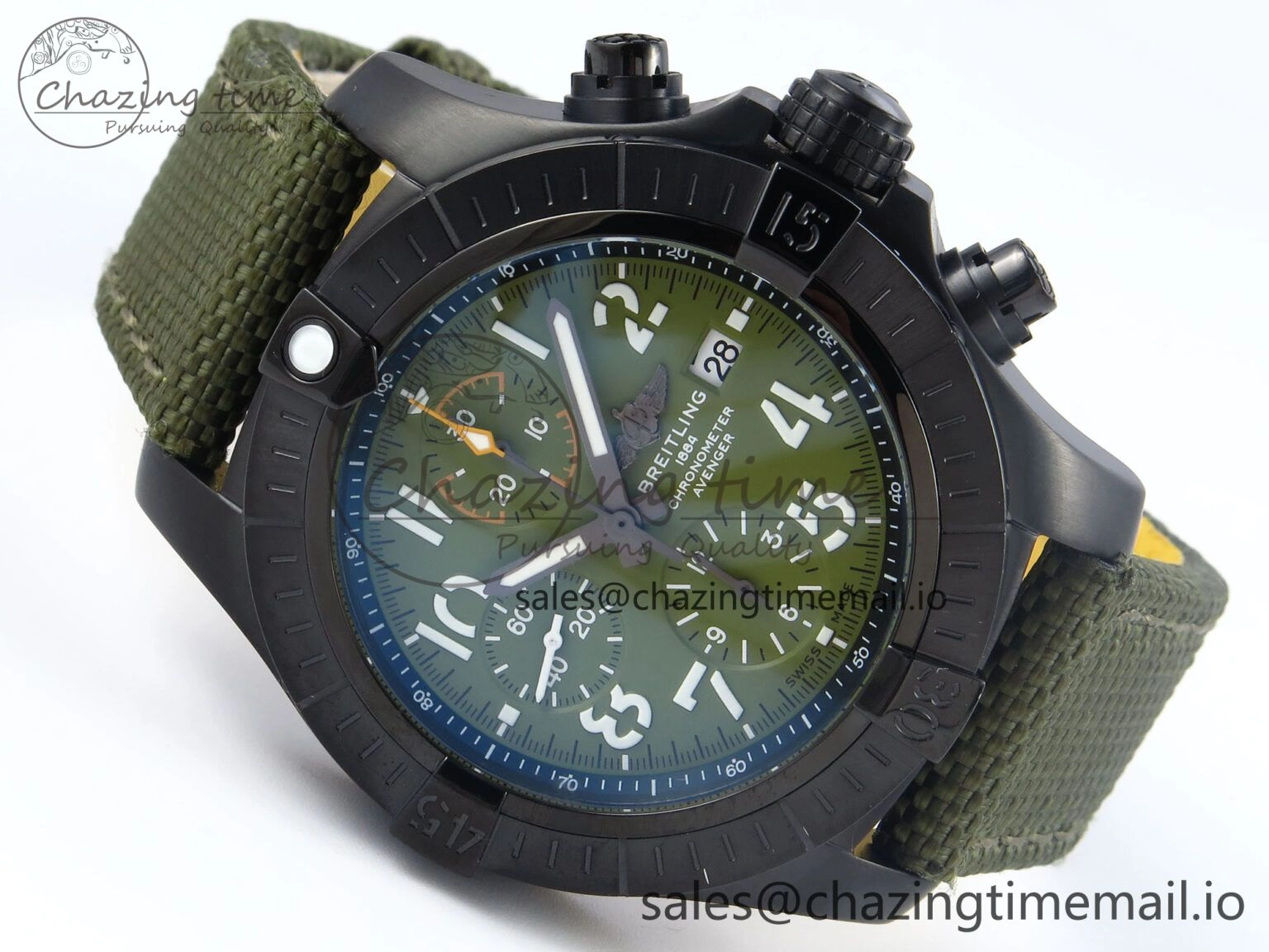 Avenger Chrono 45mm TF 1:1 Best Edition Green Dial on Green Nylon Strap A Seasonal 5434