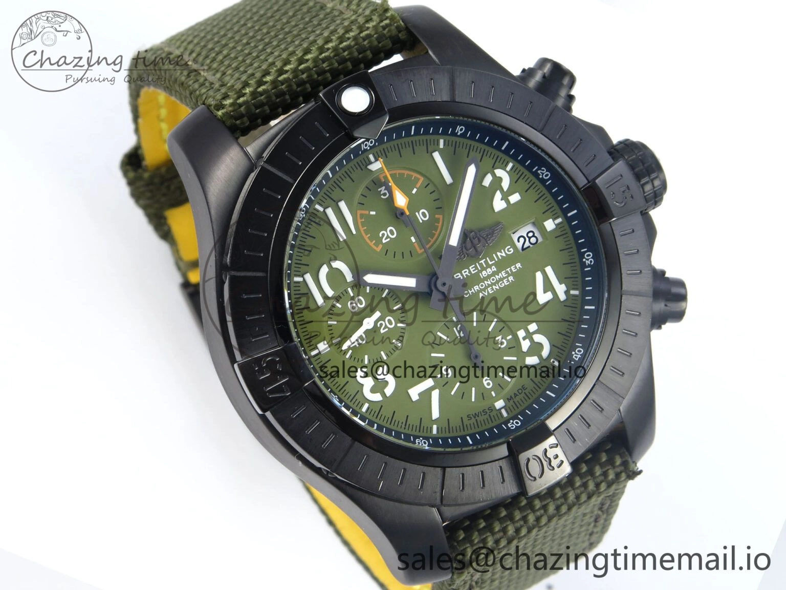 Avenger Chrono 45mm TF 1:1 Best Edition Green Dial on Green Nylon Strap A Seasonal 5434