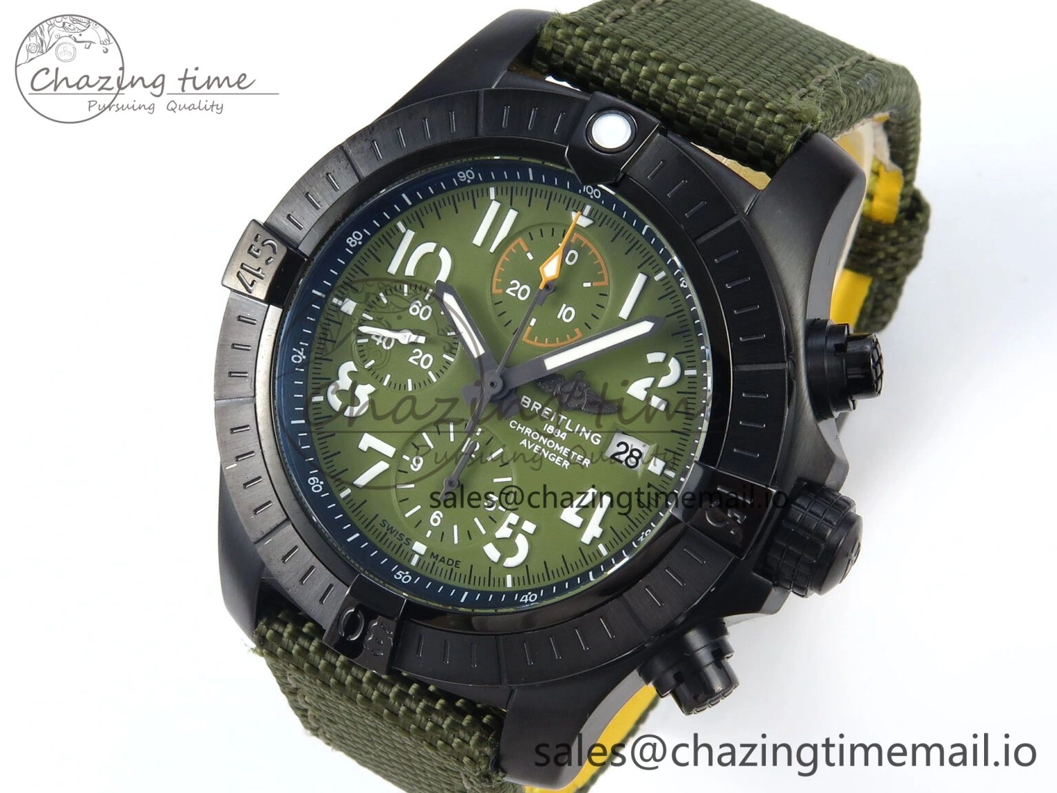 Avenger Chrono 45mm TF 1:1 Best Edition Green Dial on Green Nylon Strap A Seasonal 5434