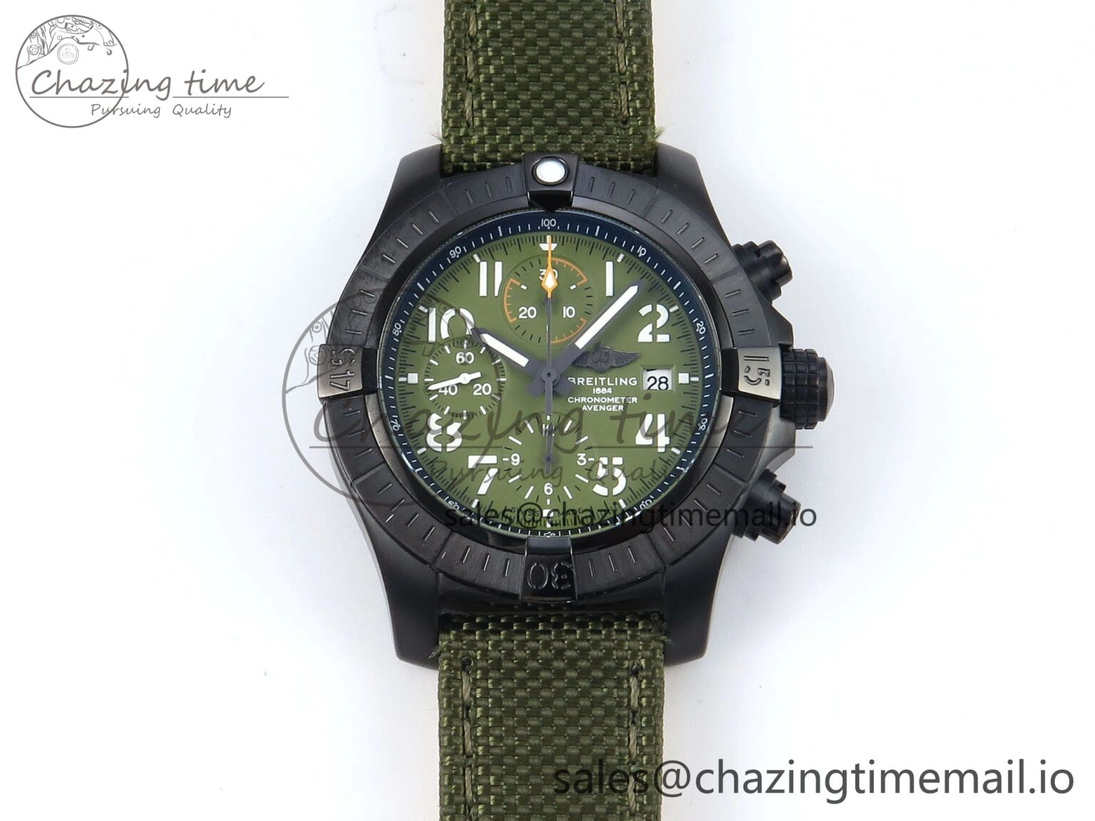 Avenger Chrono 45mm TF 1:1 Best Edition Green Dial on Green Nylon Strap A Seasonal 5434