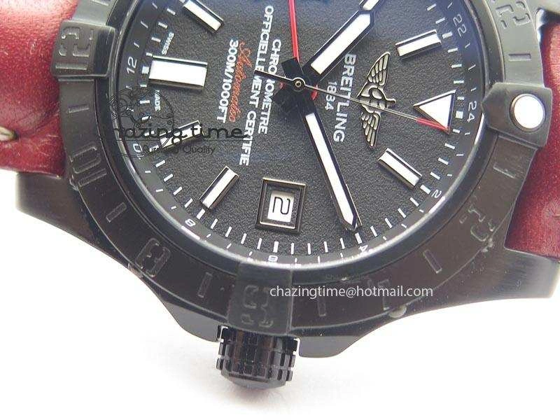 Flexible Avenger GMT DLC Black Stick Marker Textured Dial Black Inner Bezel On Leather Strap A 5767