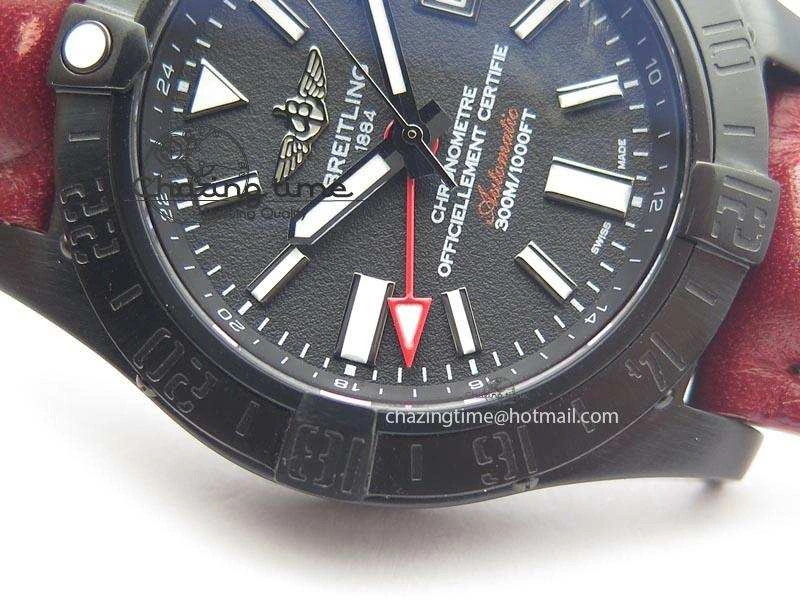 Flexible Avenger GMT DLC Black Stick Marker Textured Dial Black Inner Bezel On Leather Strap A 5767