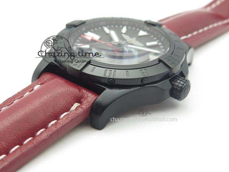 Flexible Avenger GMT DLC Black Stick Marker Textured Dial Black Inner Bezel On Leather Strap A 5767