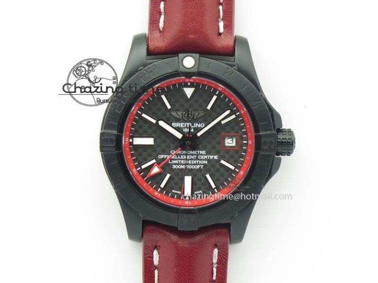 Avenger GMT DLC Black Stick Marker Textured Dial Red Inner Bezel On Leather Strap A Cozy 5768
