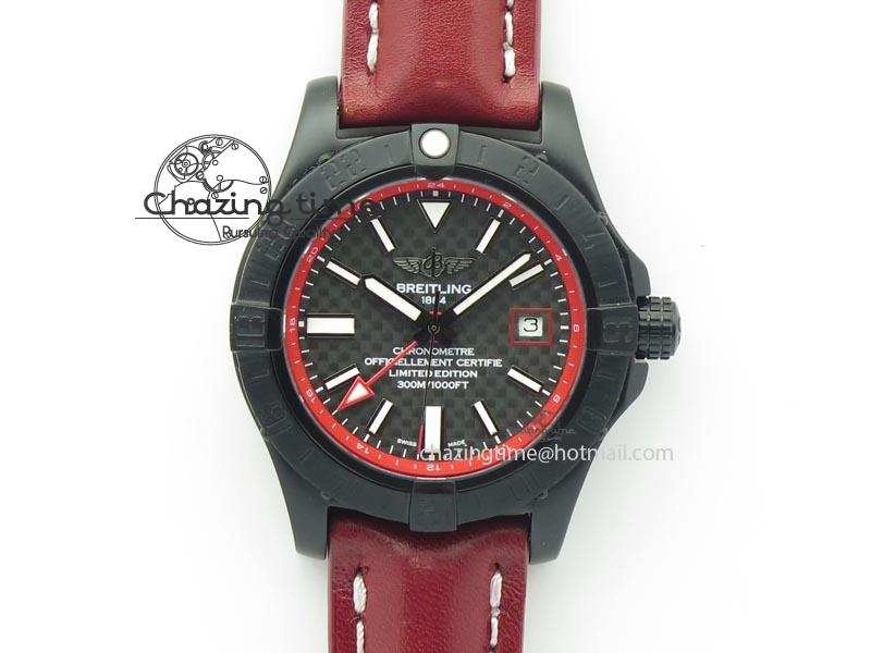 Avenger GMT DLC Black Stick Marker Textured Dial Red Inner Bezel On Leather Strap A Cozy 5768