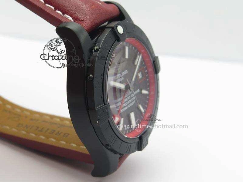Avenger GMT DLC Black Stick Marker Textured Dial Red Inner Bezel On Leather Strap A Cozy 5768