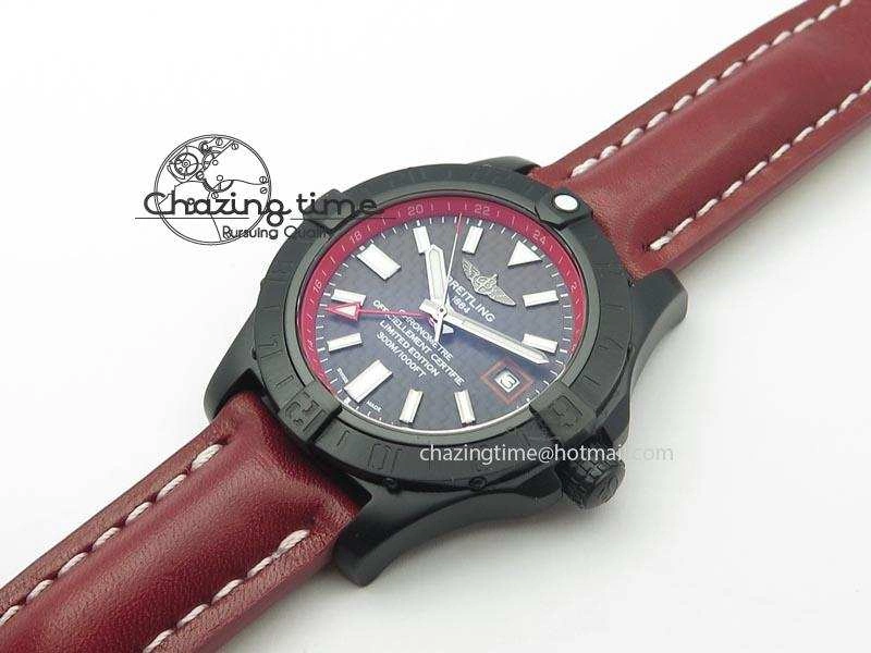 Avenger GMT DLC Black Stick Marker Textured Dial Red Inner Bezel On Leather Strap A Cozy 5768