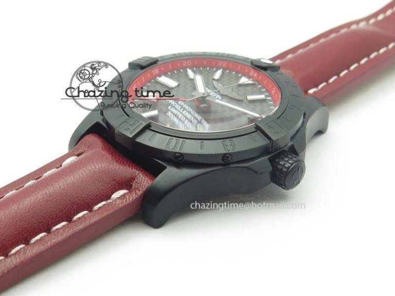 Avenger GMT DLC Black Stick Marker Textured Dial Red Inner Bezel On Leather Strap A Cozy 5768