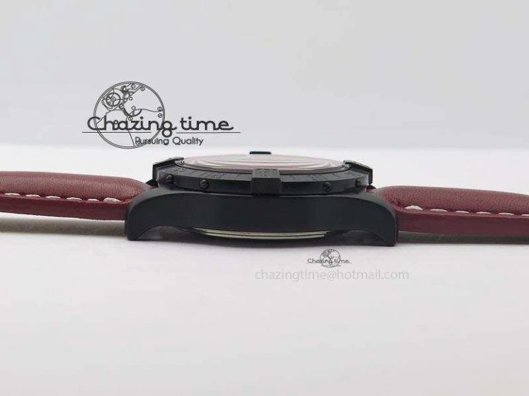 Avenger GMT DLC Black Stick Marker Textured Dial Red Inner Bezel On Leather Strap A Cozy 5768