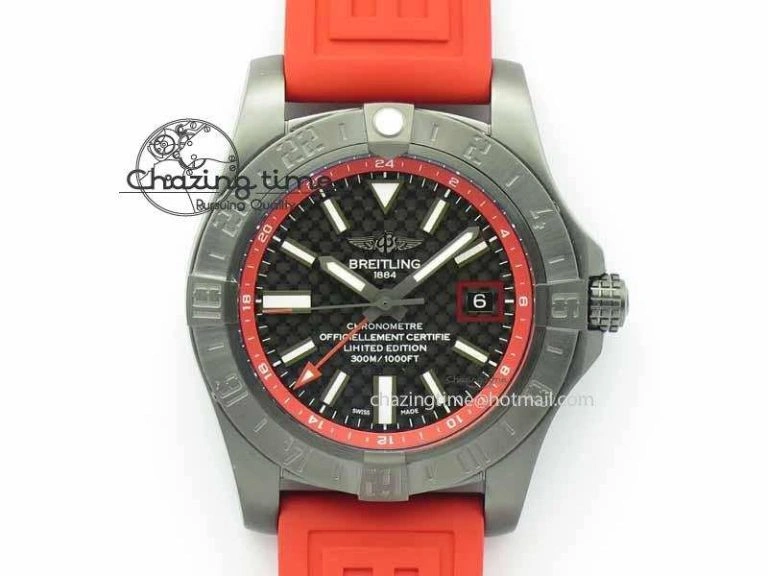 Avenger GMT DLC GF Best Edition Black Forged Carbon Dial On Red Rubber Strap A Premium 5720