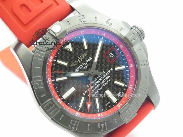 Avenger GMT DLC GF Best Edition Black Forged Carbon Dial On Red Rubber Strap A Premium 5720