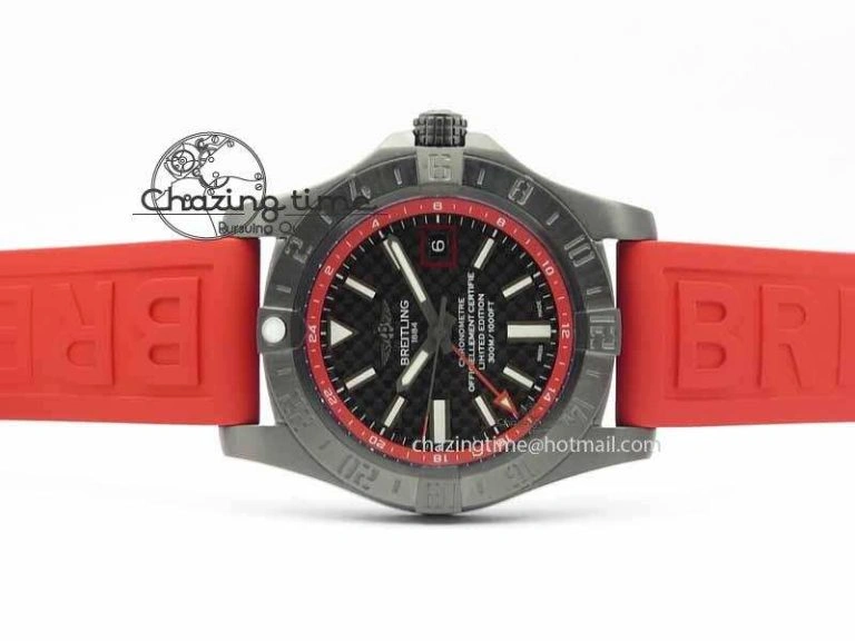 Avenger GMT DLC GF Best Edition Black Forged Carbon Dial On Red Rubber Strap A Premium 5720
