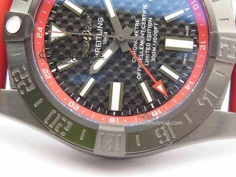 Avenger GMT DLC GF Best Edition Black Forged Carbon Dial On Red Rubber Strap A Premium 5720