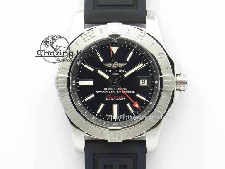 Avenger GMT SS GF 1:1 Best Edition Black Sticks Marker Dial On Rubber Strap A UrbanChic 5739