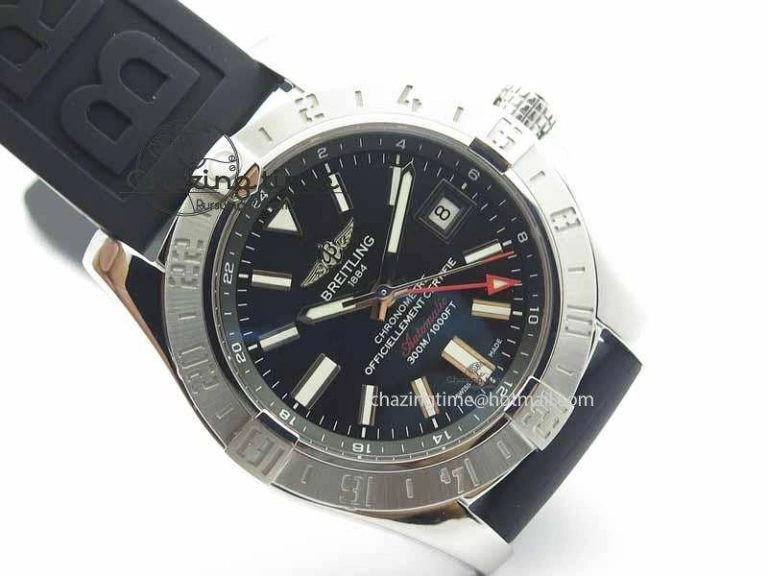 Avenger GMT SS GF 1:1 Best Edition Black Sticks Marker Dial On Rubber Strap A UrbanChic 5739