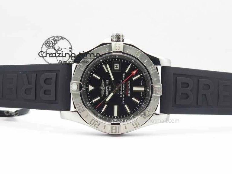 Avenger GMT SS GF 1:1 Best Edition Black Sticks Marker Dial On Rubber Strap A UrbanChic 5739