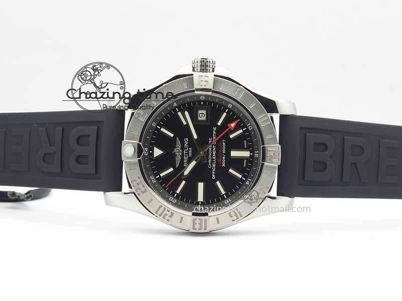 Avenger GMT SS GF 1:1 Best Edition Black Sticks Marker Dial On Rubber Strap A UrbanChic 5739