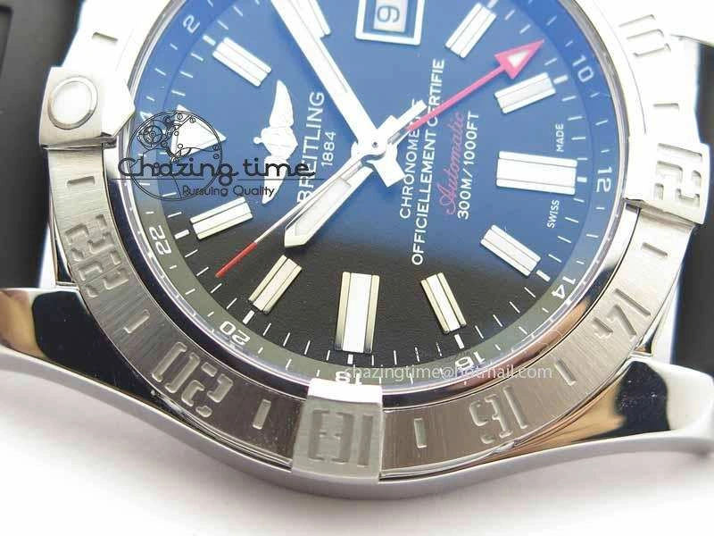 Avenger GMT SS GF 1:1 Best Edition Black Sticks Marker Dial On Rubber Strap A UrbanChic 5739