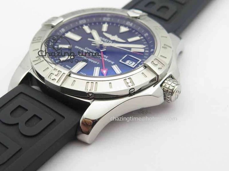 Avenger GMT SS GF 1:1 Best Edition Black Sticks Marker Dial On Rubber Strap A UrbanChic 5739