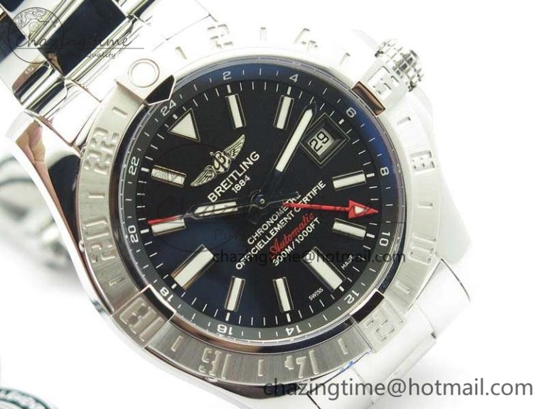 Unisex Avenger GMT SS GF 1:1 Best Edition Black Sticks Marker Dial On SS Bracelet A 5709