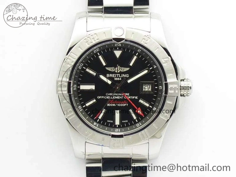 Unisex Avenger GMT SS GF 1:1 Best Edition Black Sticks Marker Dial On SS Bracelet A 5709