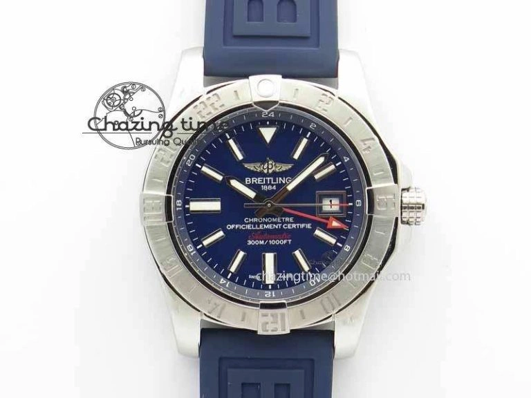 QuickDry Avenger GMT SS GF 1:1 Best Edition Blue Sticks Marker Dial On Rubber Strap A 5740
