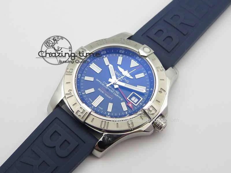 QuickDry Avenger GMT SS GF 1:1 Best Edition Blue Sticks Marker Dial On Rubber Strap A 5740