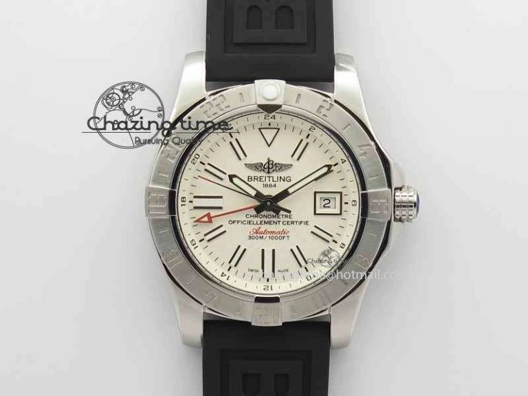 Premium Avenger GMT SS GF 1:1 Best Edition White Sticks Marker Dial On Rubber Strap A 5741