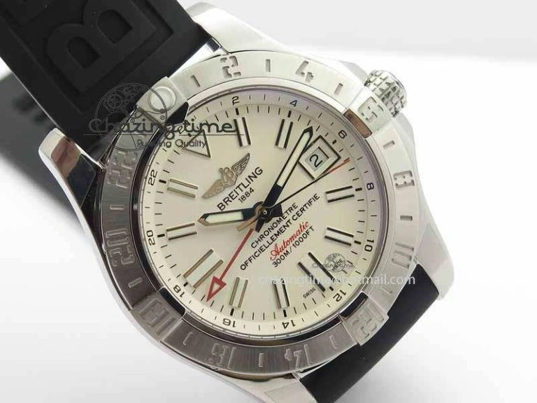 Premium Avenger GMT SS GF 1:1 Best Edition White Sticks Marker Dial On Rubber Strap A 5741