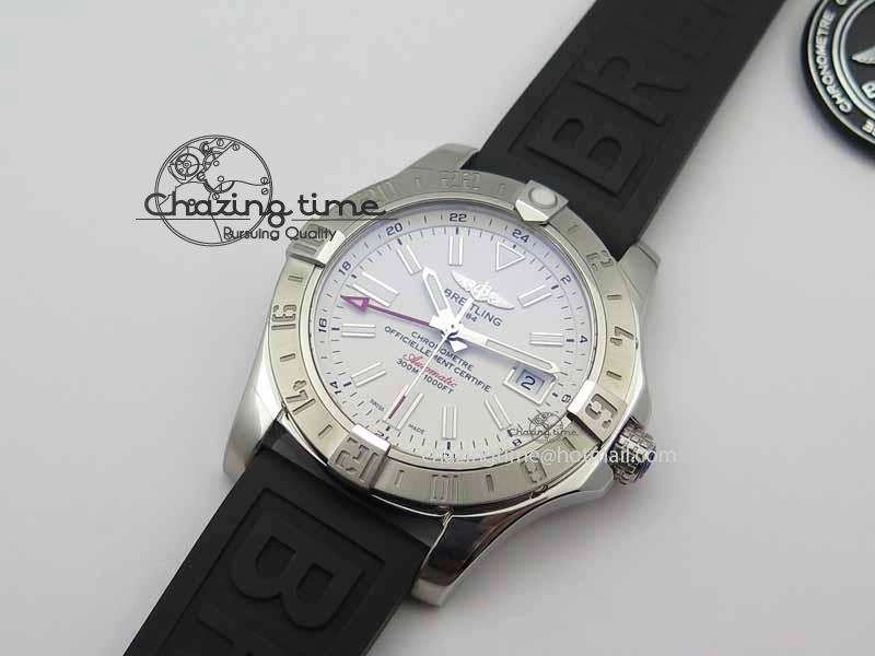 Premium Avenger GMT SS GF 1:1 Best Edition White Sticks Marker Dial On Rubber Strap A 5741