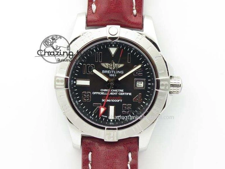 Avenger II GMT SS Black Dial Arabic Numerals Markers On Leather Strap A Refined 5778