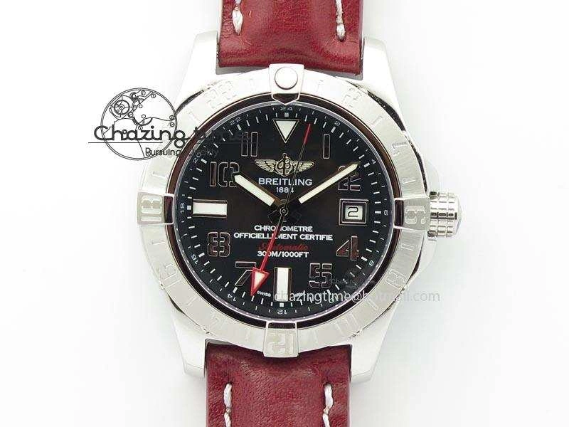 Avenger II GMT SS Black Dial Arabic Numerals Markers On Leather Strap A Refined 5778