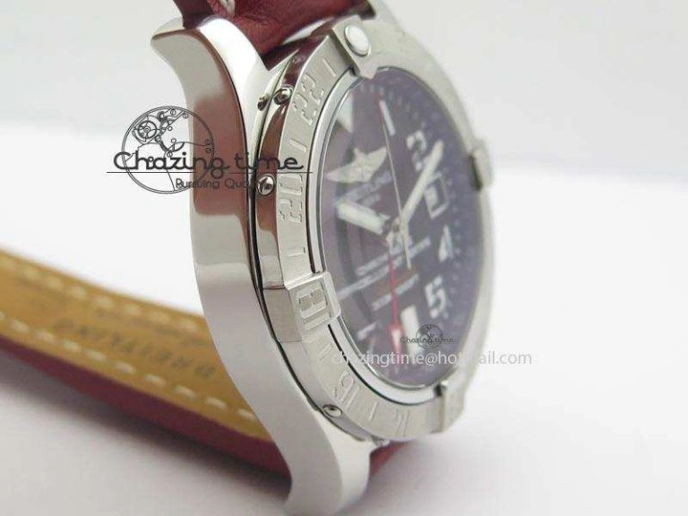 Avenger II GMT SS Black Dial Arabic Numerals Markers On Leather Strap A Refined 5778