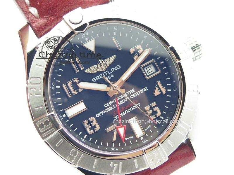 Avenger II GMT SS Black Dial Arabic Numerals Markers On Leather Strap A Refined 5778
