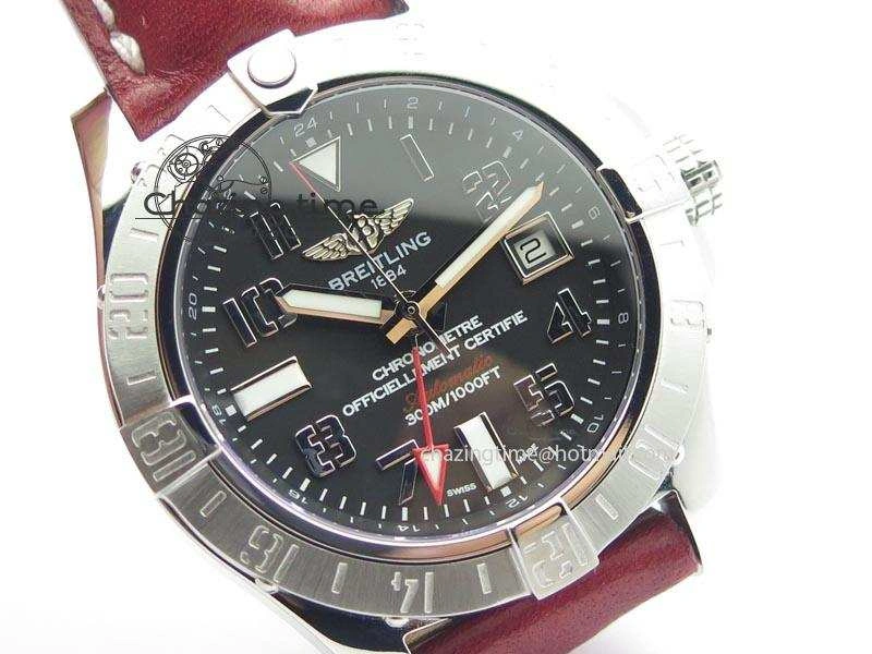 Avenger II GMT SS Black Dial Arabic Numerals Markers On Leather Strap A Refined 5778