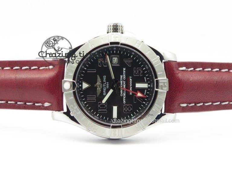 Avenger II GMT SS Black Dial Arabic Numerals Markers On Leather Strap A Refined 5778
