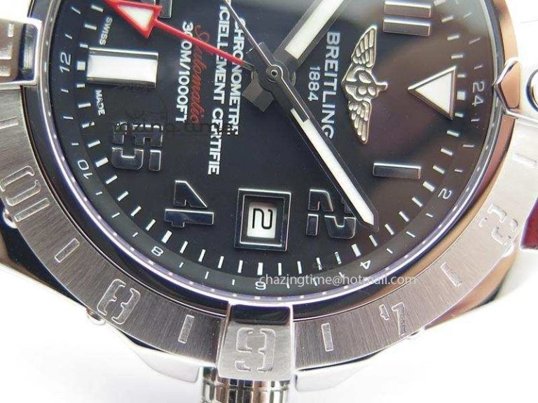 Avenger II GMT SS Black Dial Arabic Numerals Markers On Leather Strap A Refined 5778