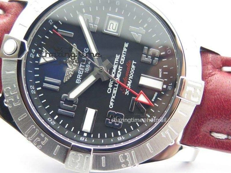 Avenger II GMT SS Black Dial Arabic Numerals Markers On Leather Strap A Refined 5778