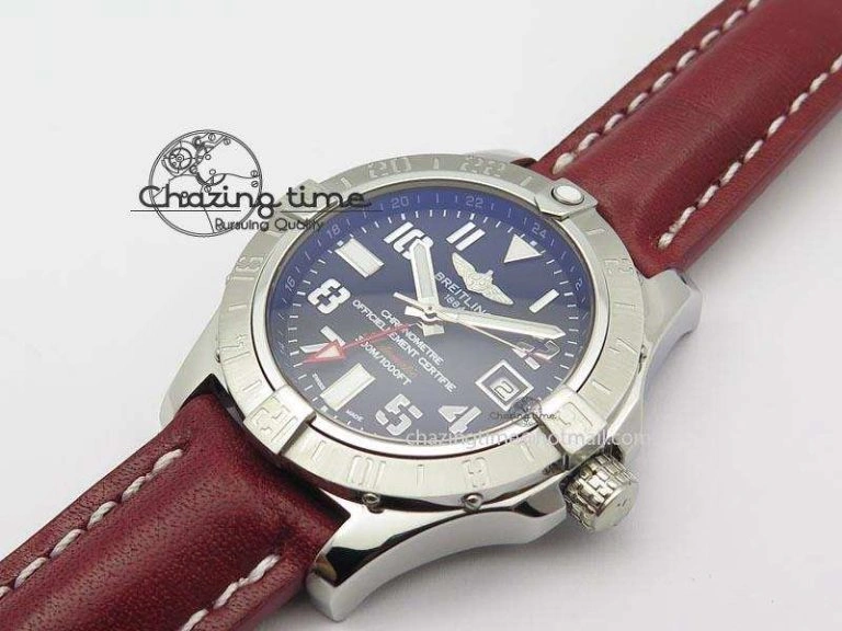 Avenger II GMT SS Black Dial Arabic Numerals Markers On Leather Strap A Refined 5778