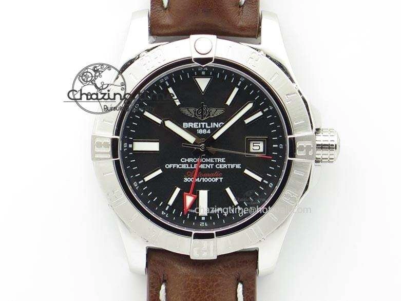 WaterResistant Avenger II GMT SS Black Dial On Brown Leather Strap A 5779