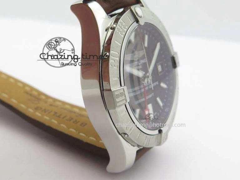 WaterResistant Avenger II GMT SS Black Dial On Brown Leather Strap A 5779