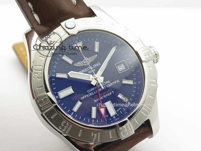 WaterResistant Avenger II GMT SS Black Dial On Brown Leather Strap A 5779