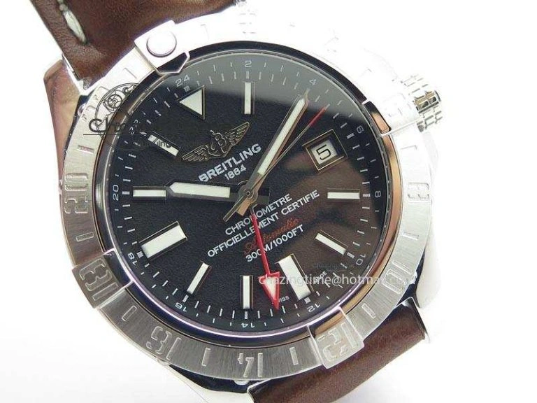 WaterResistant Avenger II GMT SS Black Dial On Brown Leather Strap A 5779