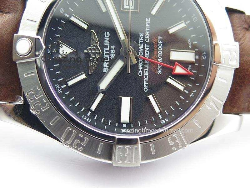 WaterResistant Avenger II GMT SS Black Dial On Brown Leather Strap A 5779