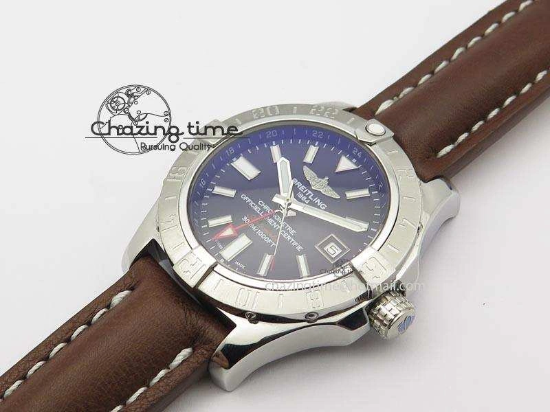 WaterResistant Avenger II GMT SS Black Dial On Brown Leather Strap A 5779