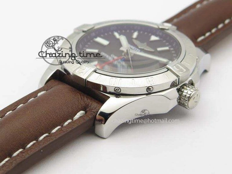 WaterResistant Avenger II GMT SS Black Dial On Brown Leather Strap A 5779