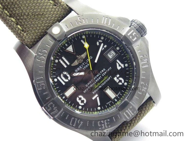 Unique Avenger II Seawolf DLC Best Edition Black Dial On Nylon Strap A2836 (Free Leather Strap) V 5700