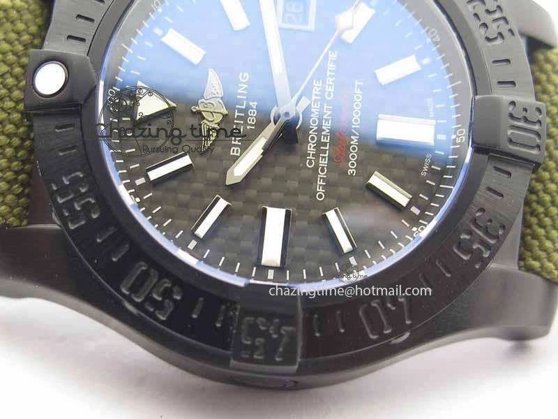 Lightweight Avenger II Seawolf PVD Black CF Dial On Green Nylon Strap A 5736